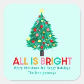 Christmas Tree "All Is Bright" Pastel Personalize Vierkante Sticker (Voorkant)