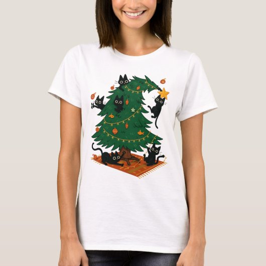 Christmas Tree And Cat T-shirt (Voorkant)