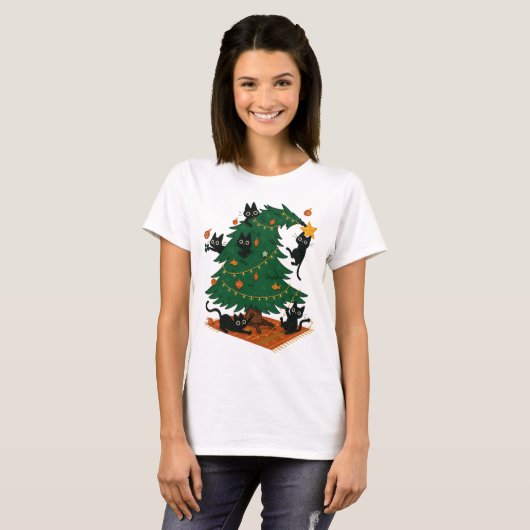 Christmas Tree And Cat T-shirt (Voorkant volledig)