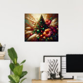 Christmas Tree and Flowers on a Beautiful Wall Poster (Thuiskantoor)