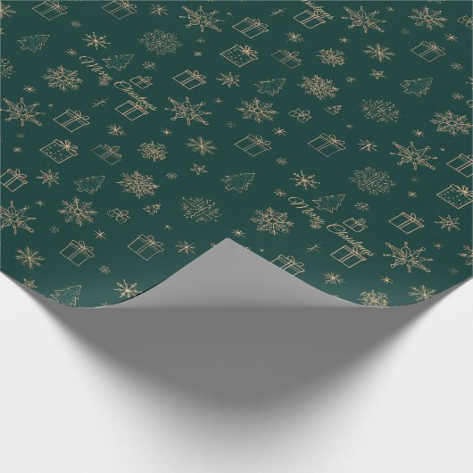 Christmas Tree And Gold Star Green Cadeaupapier (Hoek)