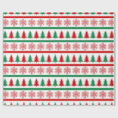 Christmas Tree and Snowflakes Print Wrapping Paper Cadeaupapier (Vlak)