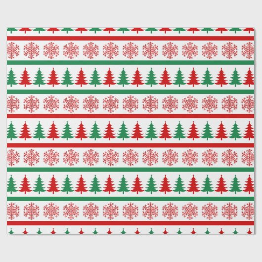 Christmas Tree and Snowflakes Print Wrapping Paper Cadeaupapier (Vlak)