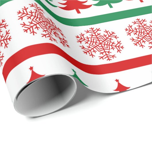 Christmas Tree and Snowflakes Print Wrapping Paper Cadeaupapier (Rol Hoek)