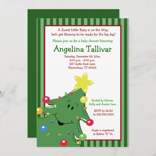 CHRISTMAS TREE Baby shower 5x7 Uitnodiging groen (Voorkant / Achterkant)