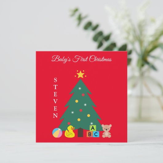 CHRISTMAS TREE BABY'S EERSTE CHRISTMAS CUSTOM HOLI FEESTDAGENKAART (Staand voorkant)