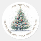 Christmas Tree Baubles Return Address Label (Voorkant)