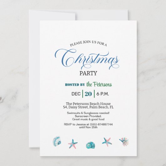 Christmas Tree Beach Christmas Party Kaart (Achterkant)