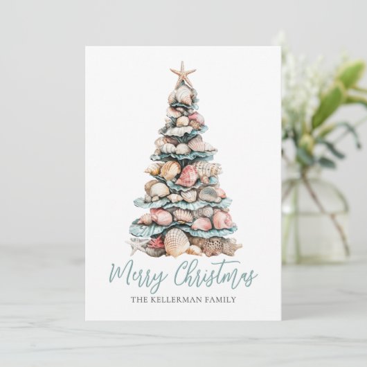 Christmas Tree Beach Feestdagenkaart (Staand voorkant)