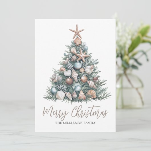 Christmas Tree Beach Feestdagenkaart (Staand voorkant)