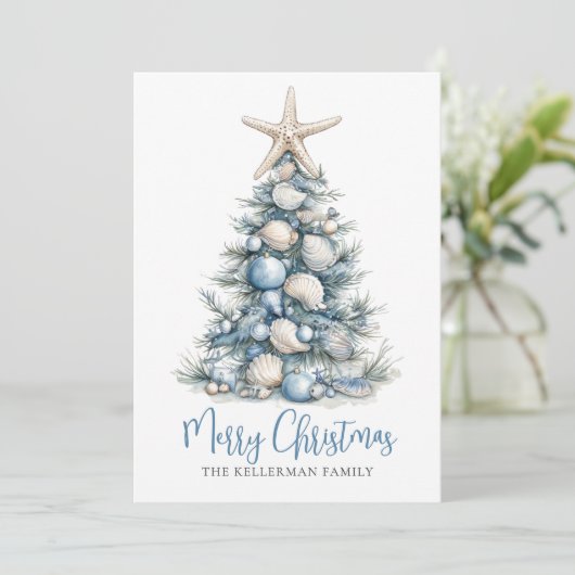 Christmas Tree Beach Feestdagenkaart (Staand voorkant)
