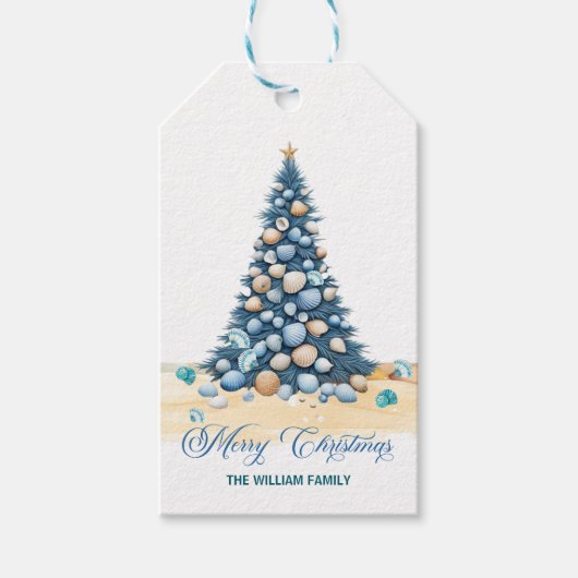 Christmas Tree Beach Merry Christmas Cadeaulabel (Voorkant)