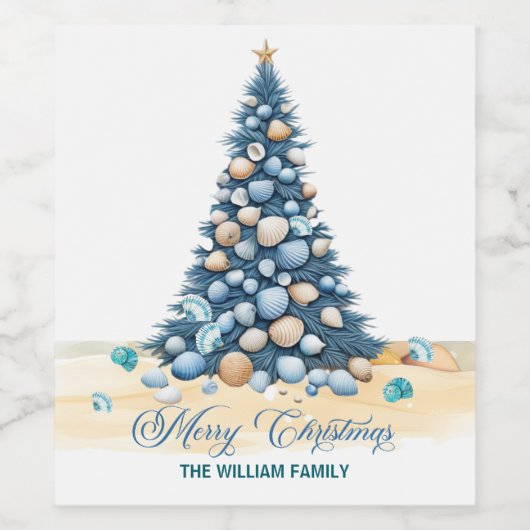 Christmas Tree Beach Merry Christmas Wijn Etiket (Enkel label)