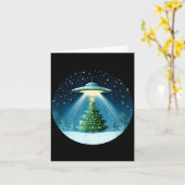 Christmas Tree Beamed By Ufo For Interstellar Holi Kaart (Gele Bloem)