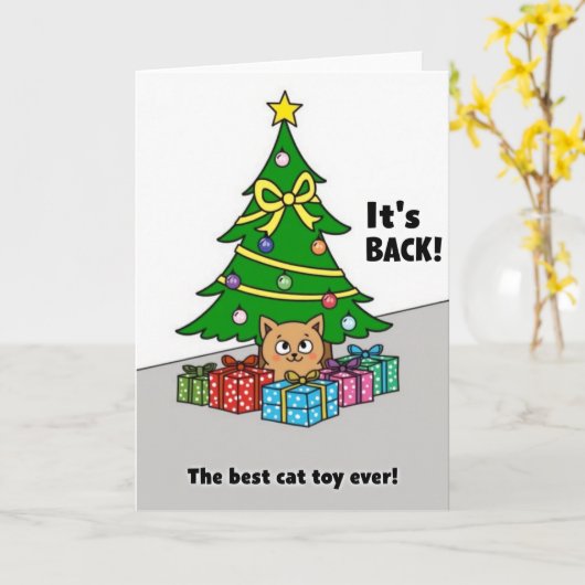Christmas Tree Best Cat Toy Ever Kaart (Gele Bloem)