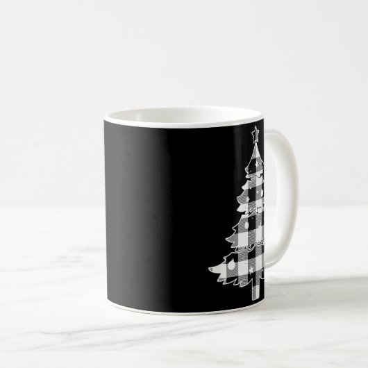 Christmas Tree Black &amp; White Buffalo Plaid Mer Koffiemok (Voorkant rechts)