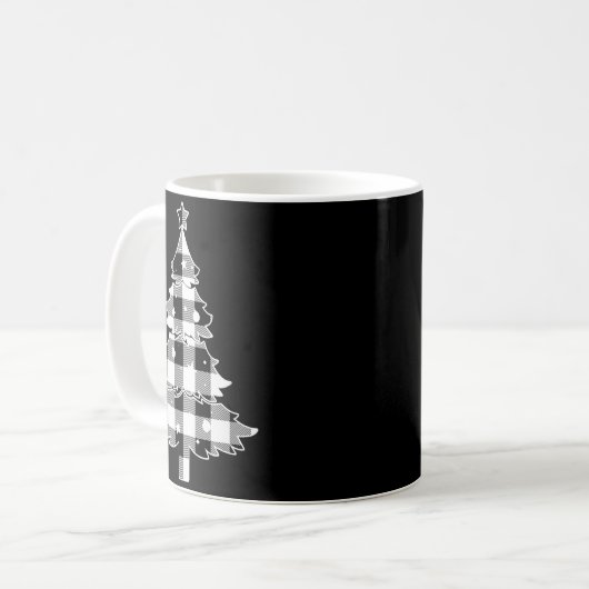 Christmas Tree Black &amp; White Buffalo Plaid Mer Koffiemok (Voorkant links)