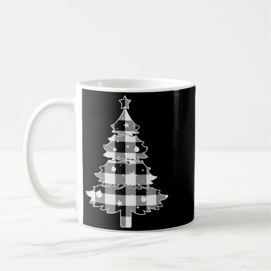 Christmas Tree Black &amp; White Buffalo Plaid Mer Koffiemok (Links)
