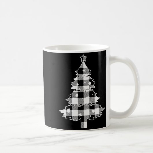 Christmas Tree Black &amp; White Buffalo Plaid Mer Koffiemok (Rechts)