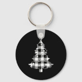 Christmas Tree Black &amp; White Buffalo Plaid Mer Sleutelhanger (Voorkant)