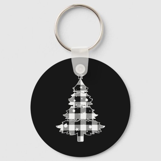 Christmas Tree Black &amp; White Buffalo Plaid Mer Sleutelhanger (Voorkant)