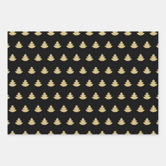 Christmas Tree Black And Gold Reindeer Pattern Inpakpapier Vel (Voorkant 3)