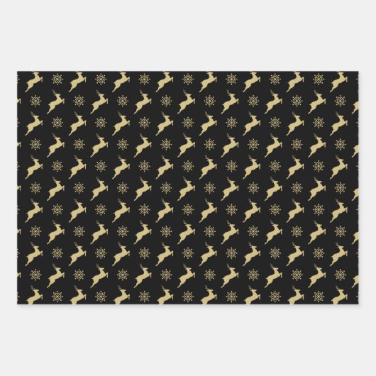 Christmas Tree Black And Gold Reindeer Pattern Inpakpapier Vel (Voorkant 2)