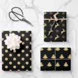 Christmas Tree Black And Gold Reindeer Pattern Inpakpapier Vel<br><div class="desc">Christmas Black And Gold reindeer,  spotty pattern,  Christmas tree wrapping paper sheets from Ricaso</div>