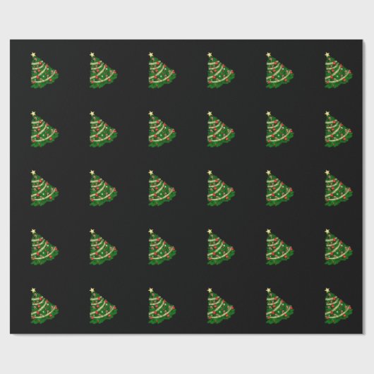 Christmas Tree Black Gift Wrapping Paper  Cadeaupapier (Vlak)
