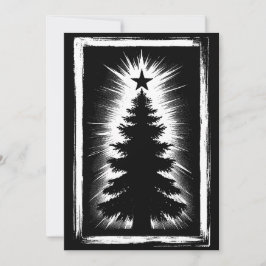 Christmas Tree Black & White Grunge & Distressed Feestdagenkaart