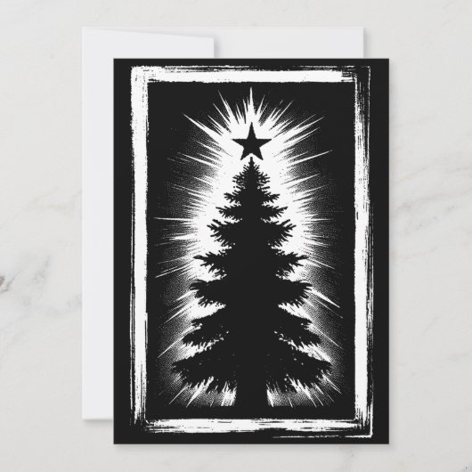 Christmas Tree Black & White Grunge & Distressed Feestdagenkaart (Voorkant)