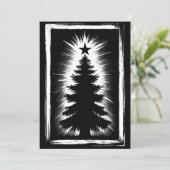 Christmas Tree Black & White Grunge & Distressed Feestdagenkaart (Staand voorkant)