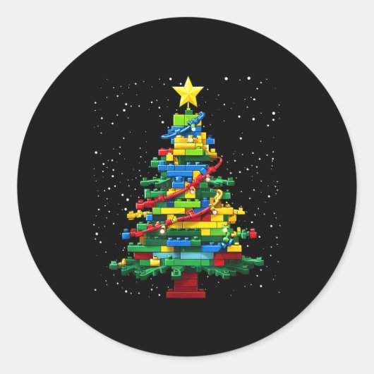 Christmas Tree Block Brick Building Xmas Master Bu Ronde Sticker (Voorkant)