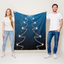 Christmas Tree Blue Sky Shiny Stars Rustic Elegant Fleece Deken