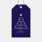 Christmas Tree Blue White Stars & Name Typography Cadeaulabel (Voorkant)