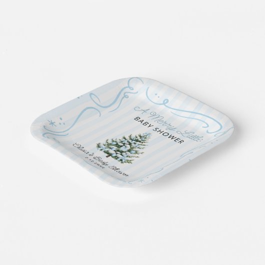 Christmas Tree Blue Winter Baby Shower Papieren Bordje (Gebogen)