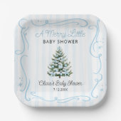 Christmas Tree Blue Winter Baby Shower Papieren Bordje (Voorkant)