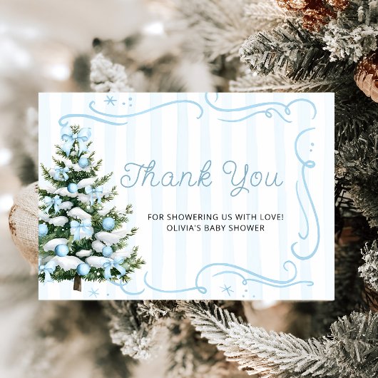 Christmas Tree Blue Winter Baby Shower Thank You Kaart