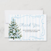 Christmas Tree Blue Winter Baby Shower Thank You Kaart (Voorkant)