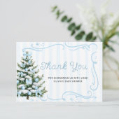 Christmas Tree Blue Winter Baby Shower Thank You Kaart (Staand voorkant)