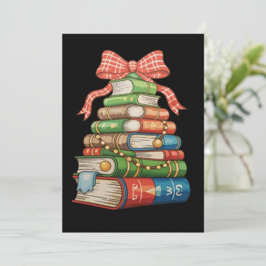 Christmas Tree Books Bow Reading Librarian Teacher Feestdagenkaart (Staand voorkant)
