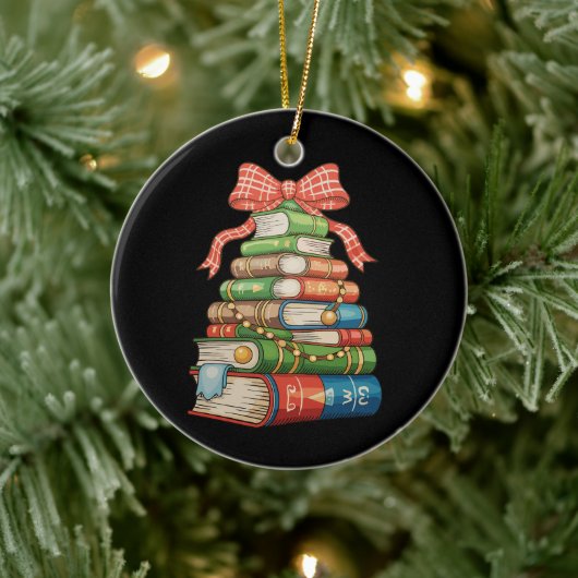 Christmas Tree Books Bow Reading Librarian Teacher Keramisch Ornament (Boom)