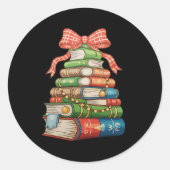 Christmas Tree Books Bow Reading Librarian Teacher Ronde Sticker (Voorkant)