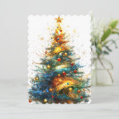 Christmas Tree Bright Colors Gold Star Feestdagenkaart (Staand voorkant)