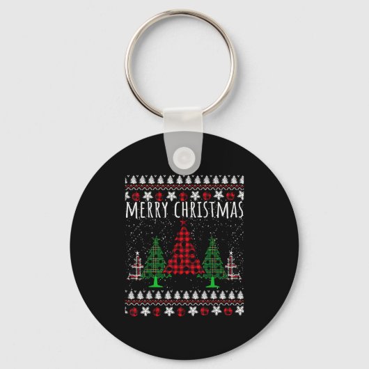 Christmas Tree Buffalo Gingham Plaid  Sleutelhanger (Voorkant)