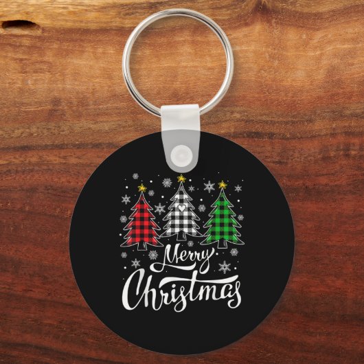 Christmas Tree Buffalo Plaid Red White Green Xmas Sleutelhanger (Voorkant)