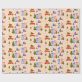 Christmas Tree Car House Illustratiepatroon Cadeaupapier (Vlak)