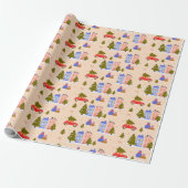 Christmas Tree Car House Illustratiepatroon Cadeaupapier (Uitgerold)