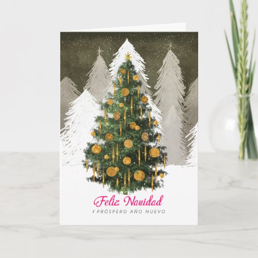 Christmas Tree Card in Snow in Spanish (Español) Feestdagen Kaart (Voorkant)
