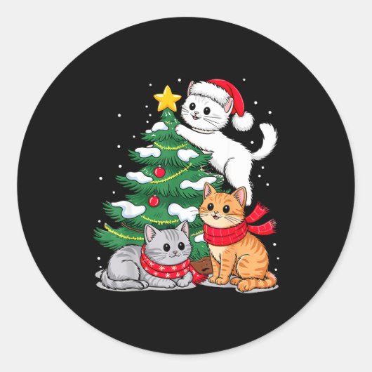 Christmas Tree Cats Xmas  Ronde Sticker (Voorkant)